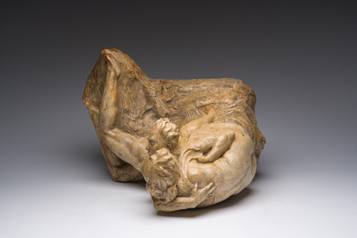C&eacute;sar Schroevens (1884-1972): The embrace, patinated plaster, dated 1943