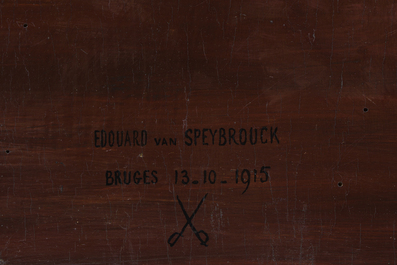 Edouard Van Speybrouck (1845-1928): Quatre natures mortes avec verres et vaisselle, huile sur panneau, dat&eacute; 1913-1917