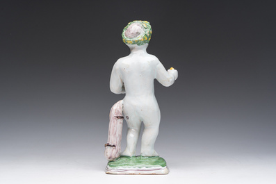 A polychrome Brussels faience allegorical sculpture depicting one of the four seasons, 19th C.