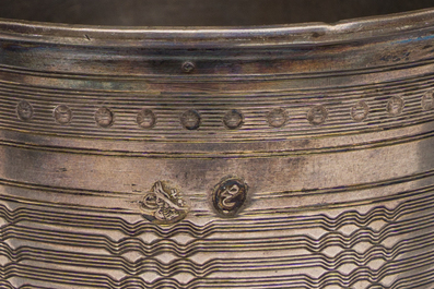 Ten Ottoman floral engraved silver cups with tughra and sah marks, mainly 19th C. (pre-1923)