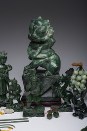 Sixteen Chinese green jade and hardstone sculptures, 20th C.