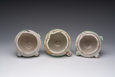 Three polychrome Spanish pottery mortars, Teruel, 17th/18th C.