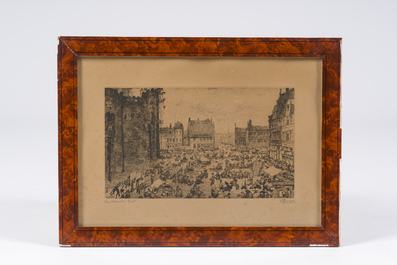 Jules De Bruycker (1870-1945): 'Place Pharailde Gand' (The Veerleplein), etching, [1906]