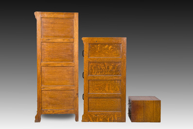 Two wooden filing cabinets, Globe Wernicke and Au Ch&ecirc;ne Vert, and a four compartment storage box, 19th/20th C.