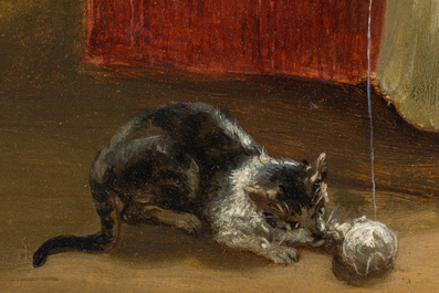 Louis Lampe (1840-?): La couturi&egrave;re &amp; la tricoteuse, huile sur panneau