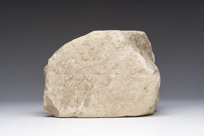 A Flemish medieval carved Balegem stone corbel, 14th/15th C.