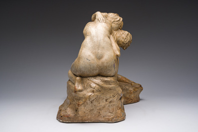 C&eacute;sar Schroevens (1884-1972): The embrace, patinated plaster, dated 1943