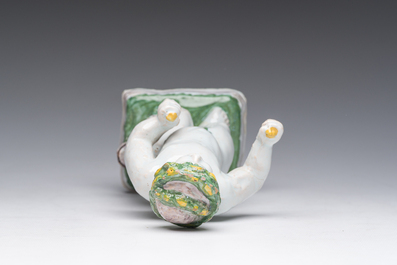 A polychrome Brussels faience allegorical sculpture depicting one of the four seasons, 19th C.