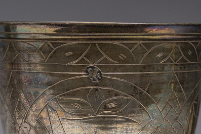 Ten Ottoman floral engraved silver cups with tughra and sah marks, mainly 19th C. (pre-1923)