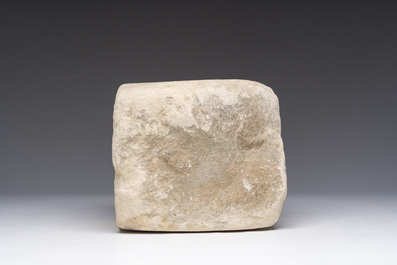 A Flemish medieval carved Balegem stone corbel, 14th/15th C.