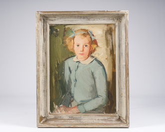 &Eacute;cole belge: Portrait de jeune fille, huile sur toile, 20&egrave;me si&egrave;cle