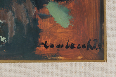 Constant Lambrecht (1915-1993): Op de boerderij, olie op papier