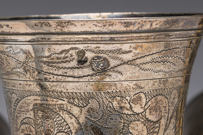 Ten Ottoman floral engraved silver cups with tughra and sah marks, mainly 19th C. (pre-1923)