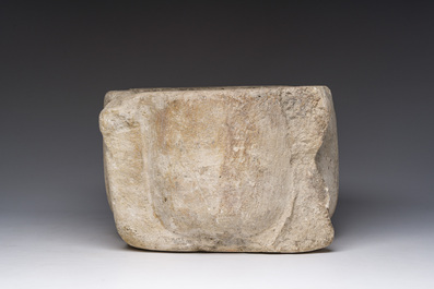 An early carved Balegem stone mortar, probably Flanders, 13th/15th C.