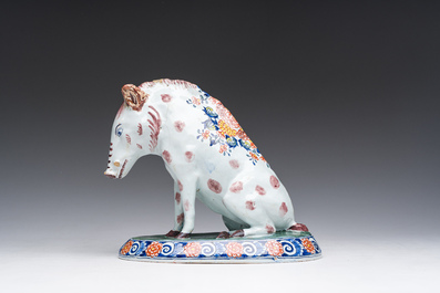 A polychrome Delftware model of a boar, probably Desvres, France, 19th C.
