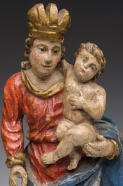 A Flemish polychromed wooden sculpture of The Madonna with Child, 18th C.