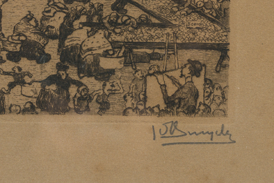 Jules De Bruycker (1870-1945): 'Place Pharailde Gand' (The Veerleplein), etching, [1906]