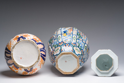 Two polychrome Delftware vases, probably Desvres, France, 19th C.