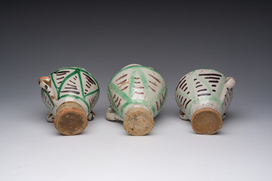 Three polychrome Spanish pottery mortars, Teruel, 17th/18th C.