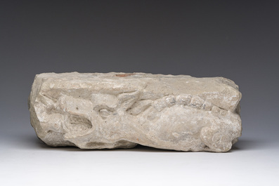 An architectural Balegem limestone fragment with a dragon, probably Flanders, 15th/16th C.
