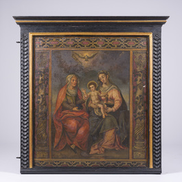 Flemish school: 'Holy Kinship' and 'Adoration of the Virgin by the donors', oil on canvas, dated 1617