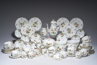 A large Hungarian Herend gilt and polychrome decorated porcelain 'birds and butterflies' coffee and tea set, 20th C.