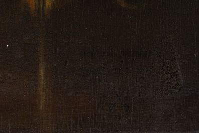 Edouard Van Speybrouck (1845-1928): Quatre natures mortes avec verres et vaisselle, huile sur panneau, dat&eacute; 1913-1917