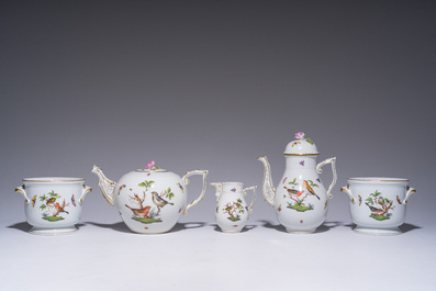 A large Hungarian Herend gilt and polychrome decorated porcelain 'birds and butterflies' coffee and tea set, 20th C.