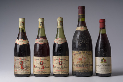 1977-1985 Varied collection, a.o. Domaine Prieur-Brunet Morgeot, Ch&acirc;teauneuf-Du-Pape, 5 bottles