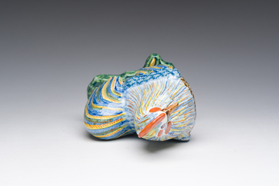 A polychrome Delftware model of a rooster, probably Desvres, France, 19th C.