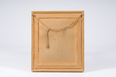 European school: Flower still life with a bird's nest, reverse glass painting, mid 19th C.