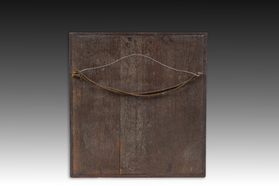 A Belgian carved wooden mason's panel with building tools, first half 20th C.