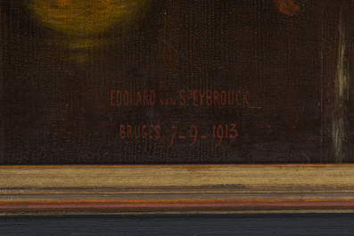 Edouard Van Speybrouck (1845-1928): Quatre natures mortes avec verres et vaisselle, huile sur panneau, dat&eacute; 1913-1917