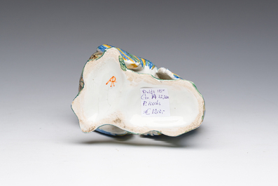 A polychrome Delftware model of a rooster, probably Desvres, France, 19th C.