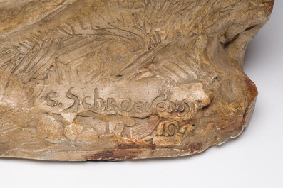 C&eacute;sar Schroevens (1884-1972): The embrace, patinated plaster, dated 1943