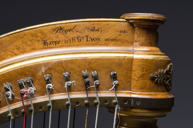 A French gilt bronze mounted wooden Pleyel chromatic harp, number 868, early 20th C.
