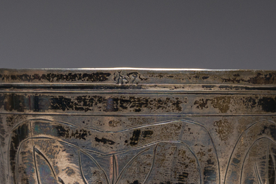 Ten Ottoman floral engraved silver cups with tughra and sah marks, mainly 19th C. (pre-1923)