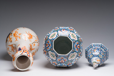 Two polychrome Delftware vases, probably Desvres, France, 19th C.