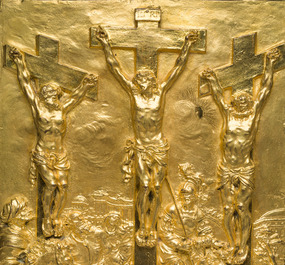 A gilt bronze 'Crucifixion' relief, probably Germany, 17th C.