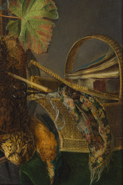 Ad&egrave;le Evrard (1792-1889): Nature morte de chausse aux raisins et volaille, huile sur panneau, dat&eacute; 1820