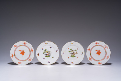 A large Hungarian Herend gilt and polychrome decorated porcelain 'birds and butterflies' coffee and tea set, 20th C.