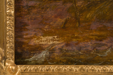 Dutch school, in the manner of Ludolf Bakhuizen (1630-1708): Fishermen busy at work, oil on panel, 17th C.