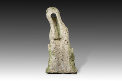 A Brabant Balegem stone gargoyle in the shape of a fantasy animal, 14th C.