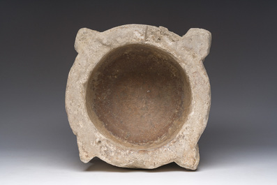 An early carved Balegem stone mortar, probably Flanders, 13th/15th C.