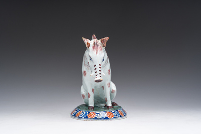 A polychrome Delftware model of a boar, probably Desvres, France, 19th C.