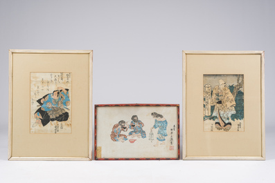 Japanese school: Five ukiyo-e woodblock prints, Edo/Meiji, 19th C.