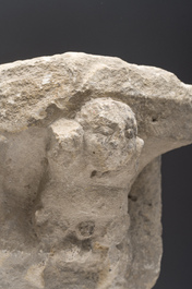 A Flemish medieval carved Balegem stone corbel, 14th/15th C.