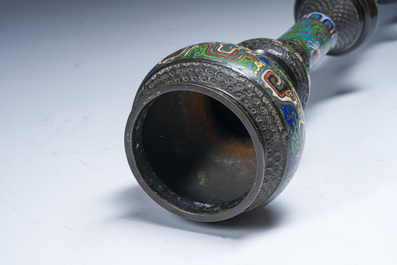 A large Japanese bronze and champlev&eacute; torch&egrave;re, Meiji, ca. 1900