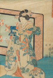Japanese school: Five ukiyo-e woodblock prints, Edo/Meiji, 19th C.