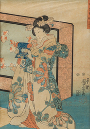 Japanese school: Five ukiyo-e woodblock prints, Edo/Meiji, 19th C.